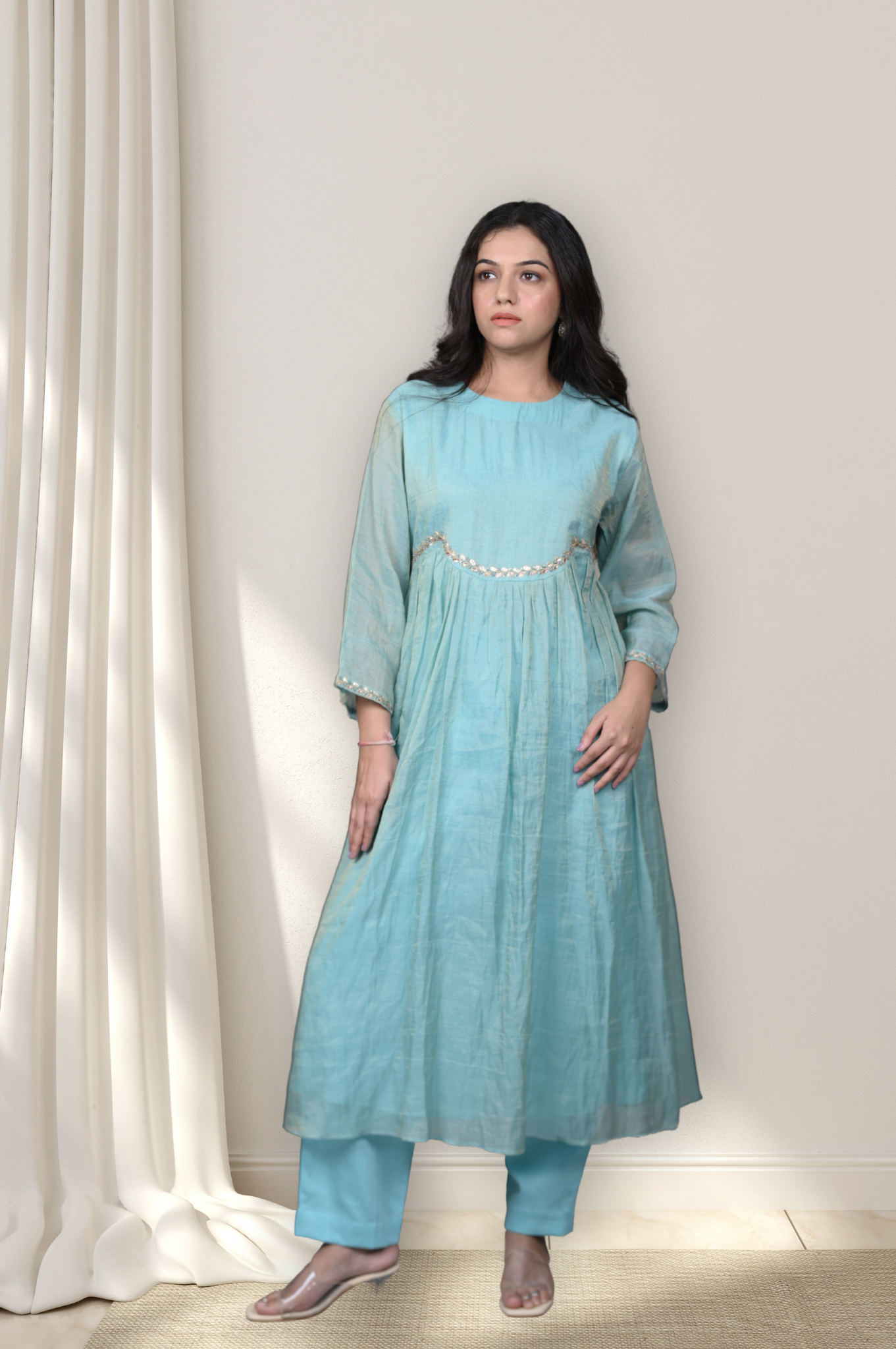 TISSUE KURTA WITH COTTON PANTS