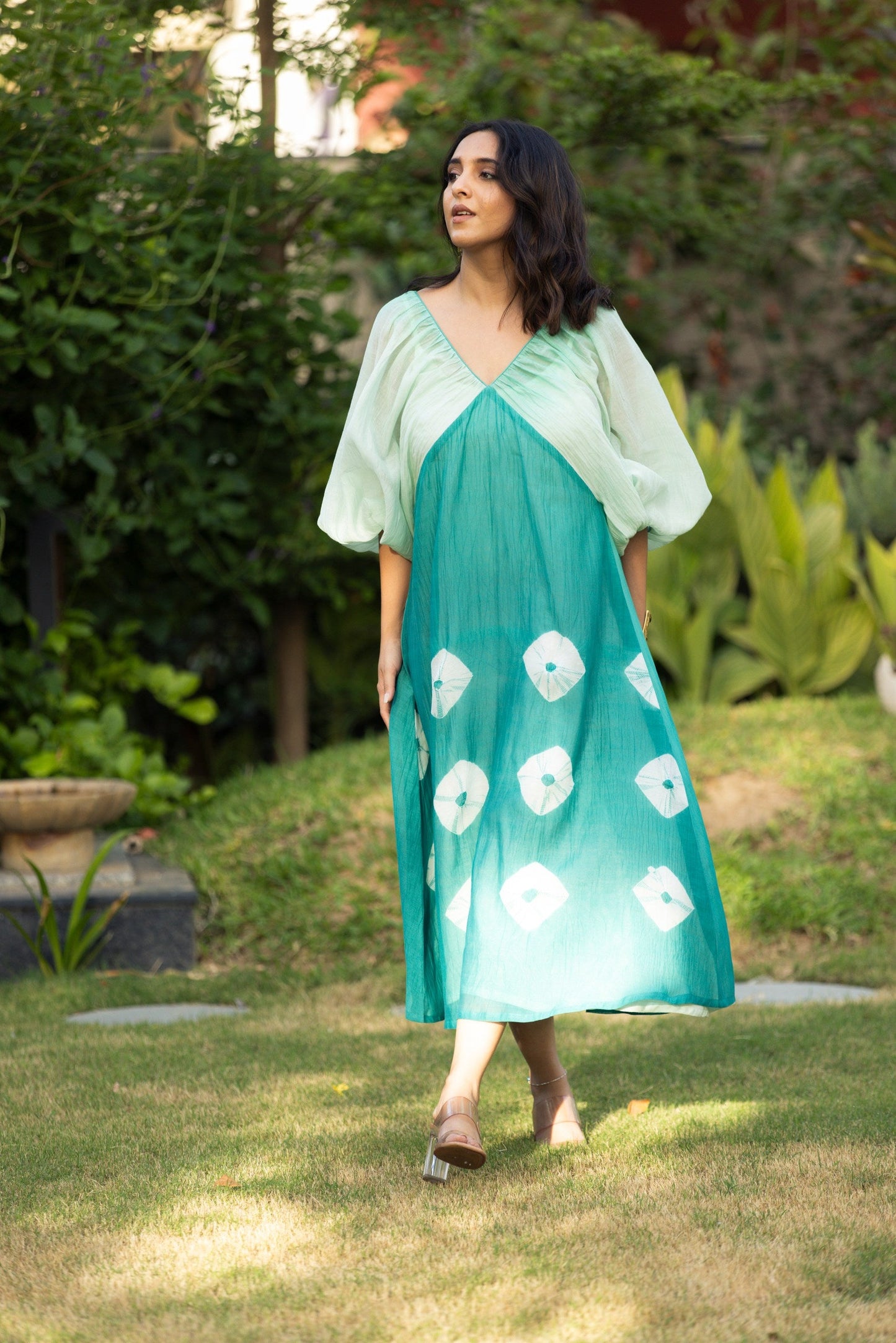 Puff Sleeved Shibori Dress