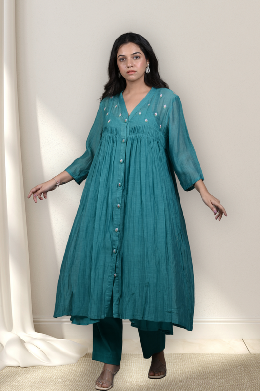 FRONT PLEATED KURTA WITH PANTS